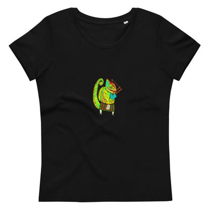 Bagpiper chameleon women's vegan organic cotton t-shirt in black