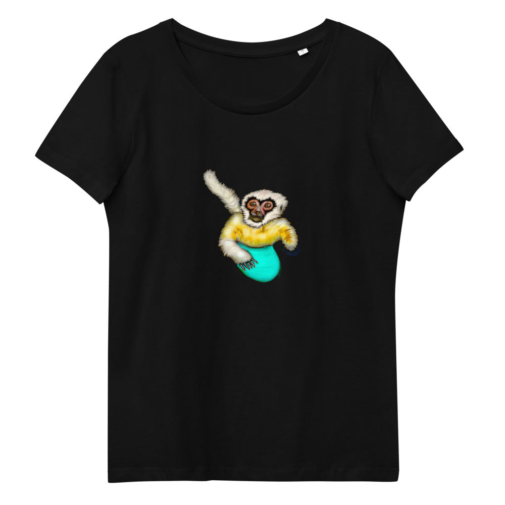 Gibbon surfing women's vegan organic cotton t-shirt in black