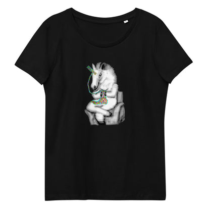 Knitting unicorn women's fitted vegan organic cotton t-shirt in black