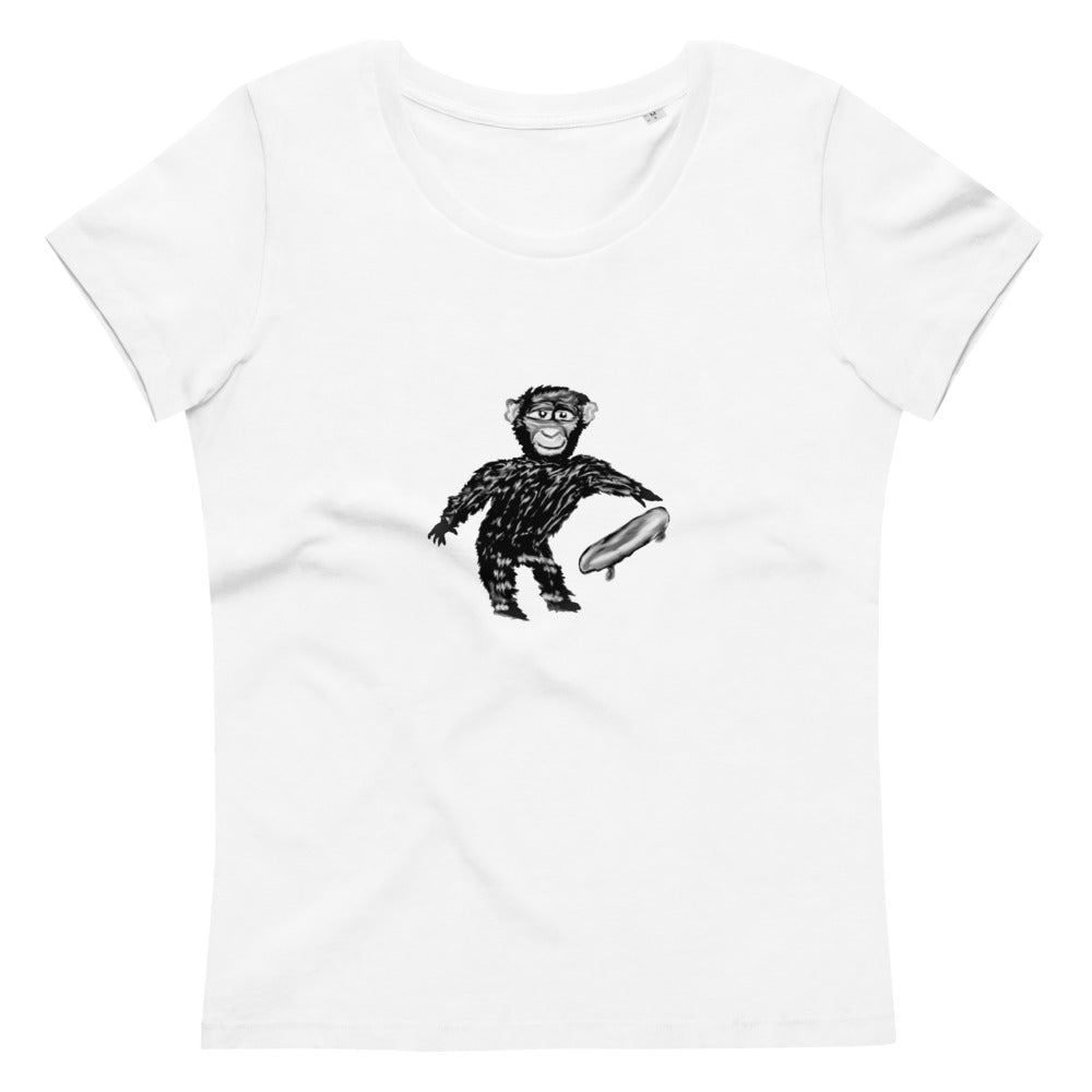 Chimp with skateboard women's vegan organic cotton t-shirt in white