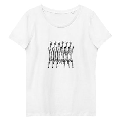 Dancing giraffes women's fitted organic cotton t-shirt in white