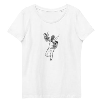 Yoga sloth tree pose women's vegan organic cotton t-shirt in white