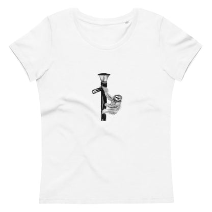 Sloth on a lamp post Women's vegan organic cotton t-shirt in white