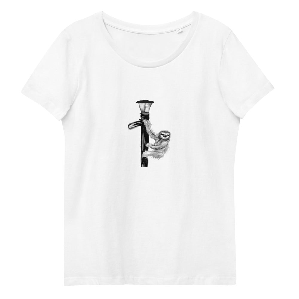Sloth on a lamp post Women's vegan organic cotton t-shirt in white