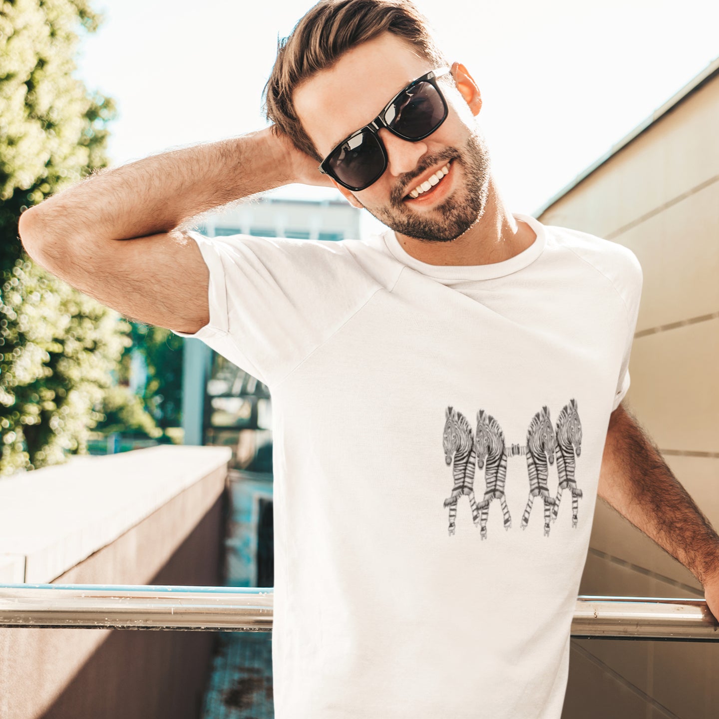 man wearing Zebras on roller skates vegan organic cotton t-shirt